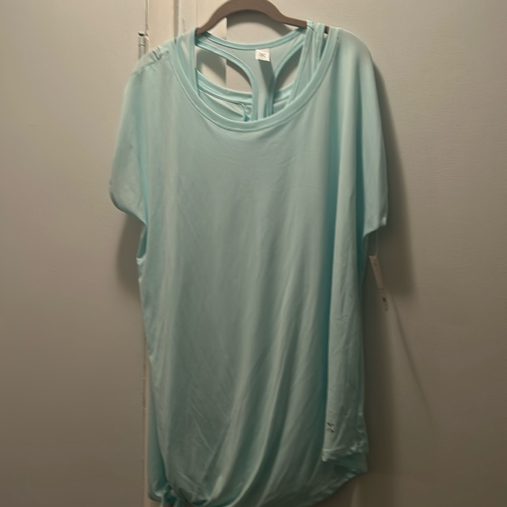 Xersion light blue cami and shirt combo